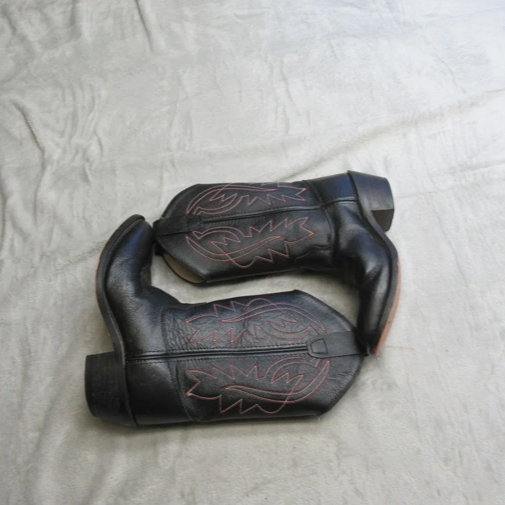 Cody James Boys 4D Western Boots Black Cowboy Red‎ Stitch Leather LIGHTLY USED